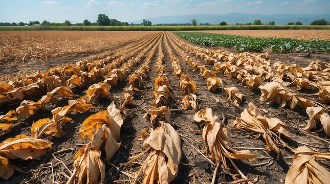 Dry summer field with withered crops highlighting the impact of climate change