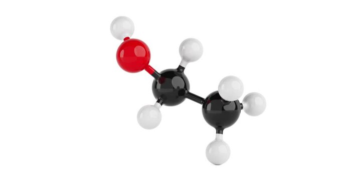 4k Resolution Video: Structural Model of Ethanol Molecule Seamless Looped Rotating on a white background with Alpha Mate