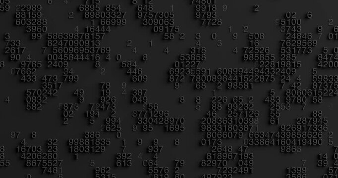 4k Resolution Video: Abstract Black Random Numbers Numeric Characters Background Texture. Numbers Seamless Looped Moving on a black background