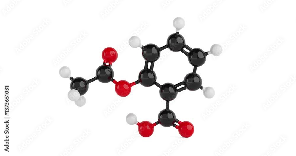 Poster 4k resolution video: structural model of aspirin molecule seamless looped rotating on a white backgr