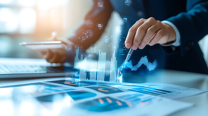 Analyzing financial data trends office environment digital insights business strategy professional viewpoint