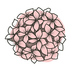 A poster, a poster with a flower in outline on a pink abstract background for an icon, logo, or interior design. A flower in the style of line art.