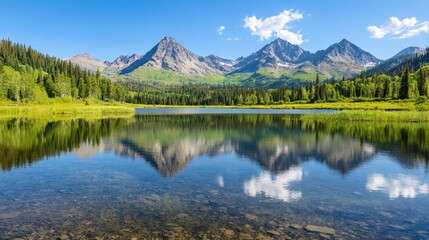 Summer adventure in national parks scenic mountain landscape lake reflection vibrant nature wide-angle view