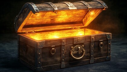Open Treasure Chest, Glowing Inside, Dark Room