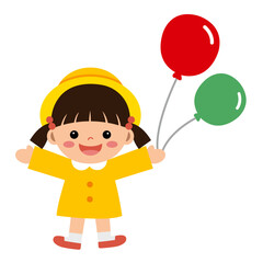 풍선을 들고 있는 여자 어린이 벡터