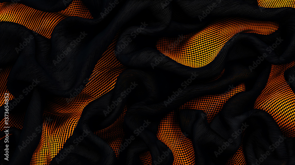 Poster dynamic black and orange fabric texture studio setting abstract image close-up view textile concept 