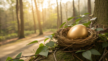 Golden Egg in a Nest – Representing retirement savings and long-term investments.