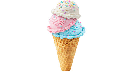 Isolated Triple Scoop Ice Cream Cone