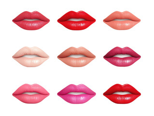 Obraz premium Various lip colors for makeup design and beauty trends on a transparent background, cut out