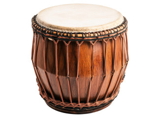 Traditional wooden drum for music performance and cultural celebration on a transparent background, cut out