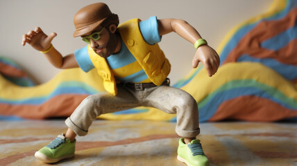Naklejka premium A funny plasticine character in an energetic dance pose, emphasizing dynamics and expressiveness