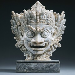 Obraz premium Intricately Carved Marble Sculpture of a Mystical Guardian Face