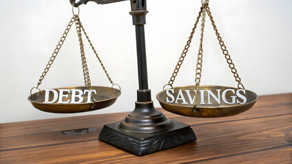 Scales with Debt on One Side & Savings on the Other – Illustrating financial balance.