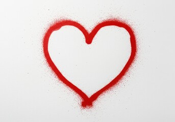 Red heart shape spray painted on white surface, st valentine's day love expression template for greeting card or design with romantic symbol and emotion design
