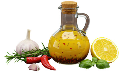 Isolated Olive Oil with Herbs and Lemon