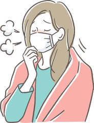 マスクをして咳をする女性