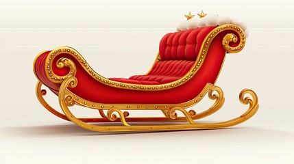 A detailed depiction of a festive red and gold sleigh