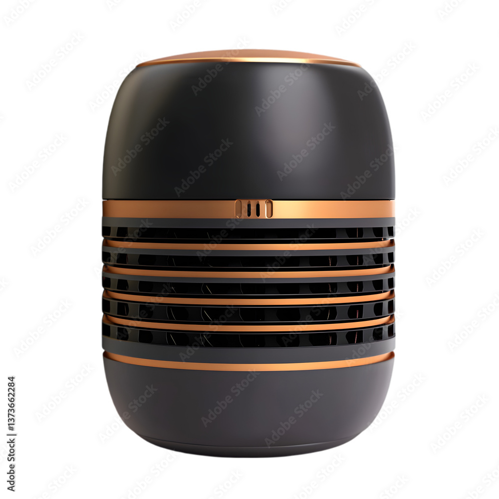 Poster a close up of a black and copper colored object on a black background with horizontal lines detail