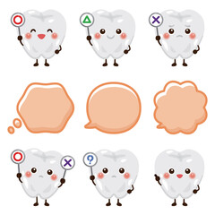 ○×△の札を持った歯のキャラクターイラスト