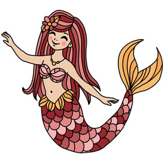 Funny mermaid. Fantasy vector illustration in kids style.