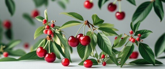 Obraz premium lush cherry tree laden with abundant red cherries illustration