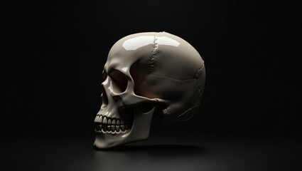 Obraz premium Glossy Black Skull on Dark Background