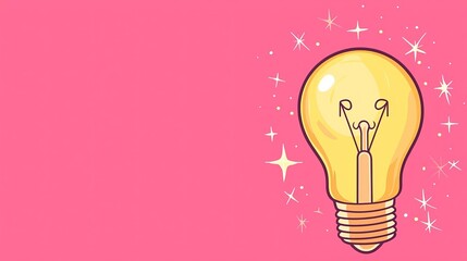 Business concept of idea, cooperation, teamwork and creative solution Bright light bulb glowing on pink background.