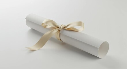 rolled up roll of paper and tied with a ribbon, on a white surface
