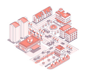 Developed urban infrastructure - vector isometric illustration