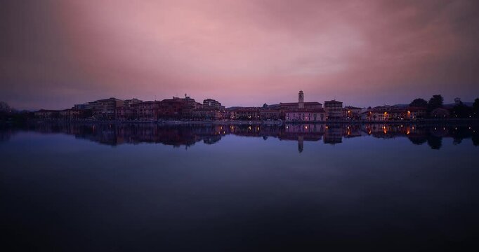 Sesto Calende on Lake Maggiore at the first light of dawn