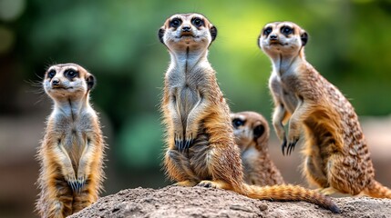 Fototapeta premium Curious Meerkats Observing Their Surroundings in Natural Habitat