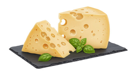 Isolated Cheese with Basil