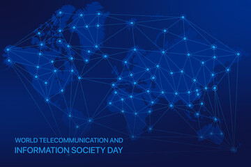 World Telecommunication and Information Society Day vector illustration. Interconnected dots and lines forming a network over a world map. Digital campaigns.