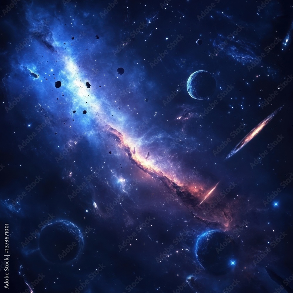 Canvas Prints stunning space scene depicting planets and stars with nebulae creating a stylish universe background