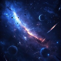 Fototapeta premium Stunning space scene depicting planets and stars with nebulae creating a stylish universe background for imagination