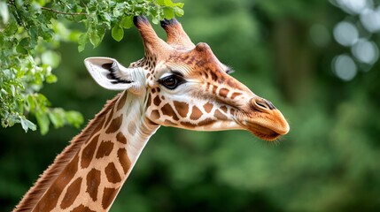 Obraz premium Majestic Giraffe Portrait Surrounded by Lush Greenery in Nature