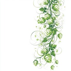 Elegant vine with lush green leaves perfectly displayed on a white background for beer hops decoration and art