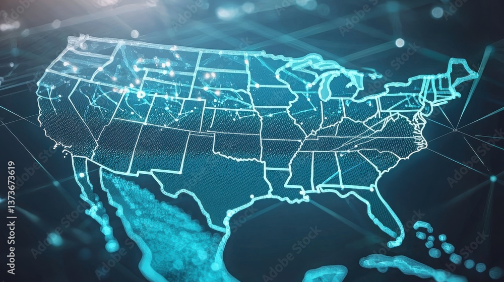 Poster detailed map of the united states with emphasis on geographical features in relation to ai-driven ma