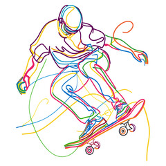 Fototapeta premium Line drawing pro skater player art colorful design vector
