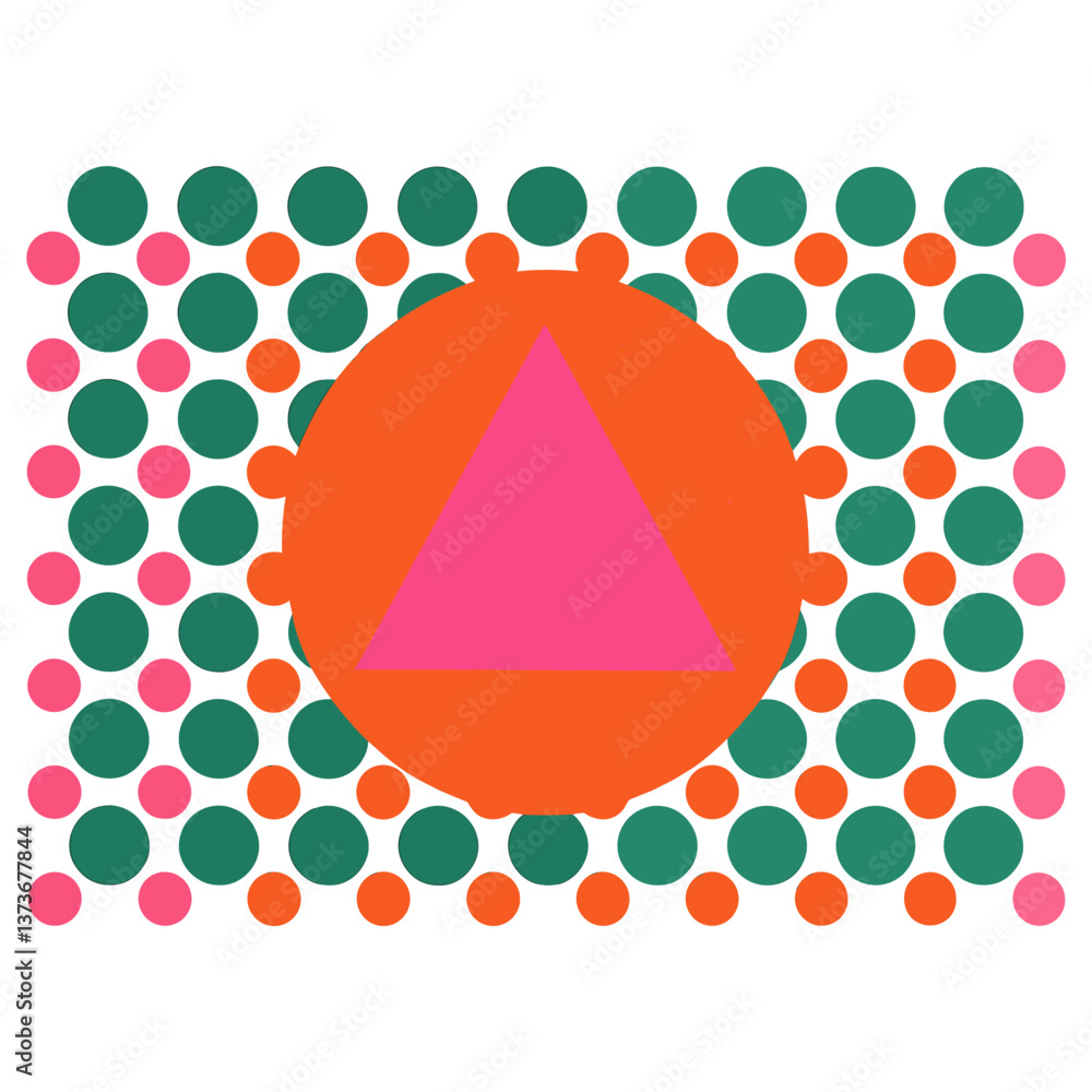 Poster red pattern with green dots and a pink triangle in the center design blackboard geometric vector