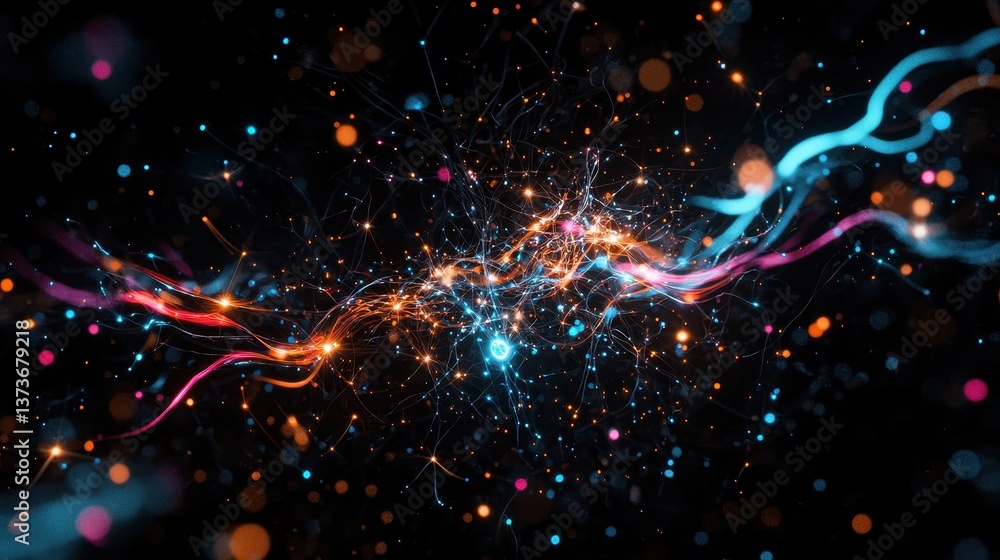 Poster breathtaking render of a vibrant neural system with dynamic color elements and intricate patterns
