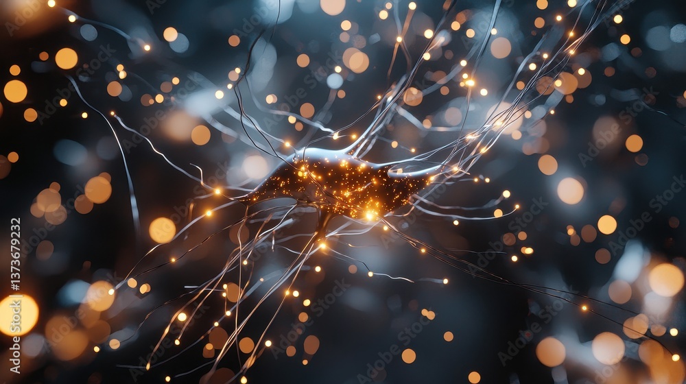 Poster captivating 3d illustration of a neural network glowing with illuminated points and organic shapes i