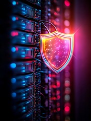 Cybersecurity incident response in data networks enhancing privacy and security with glowing shield technology