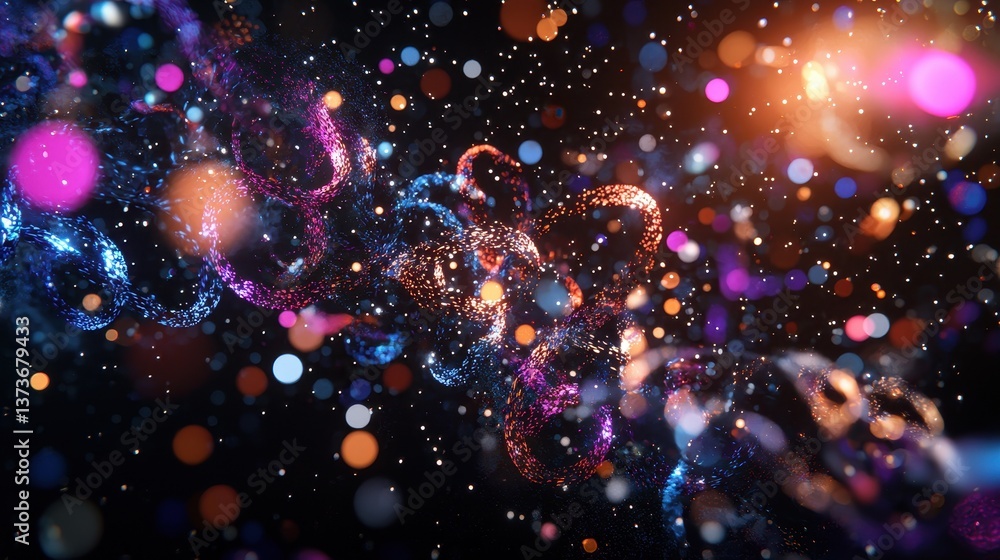Poster captivating representation of chromosomes floating in colorful space with sparkling particles and li