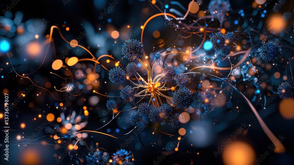 Poster intricate microbiological render of neurons with vibrant details and colors in an abstract digital a