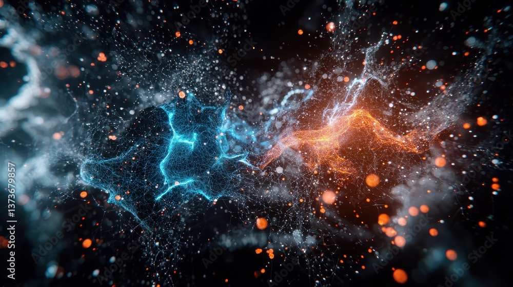 Poster detailed render of neurons firing in a microbiological context with vibrant visual effects and gigap