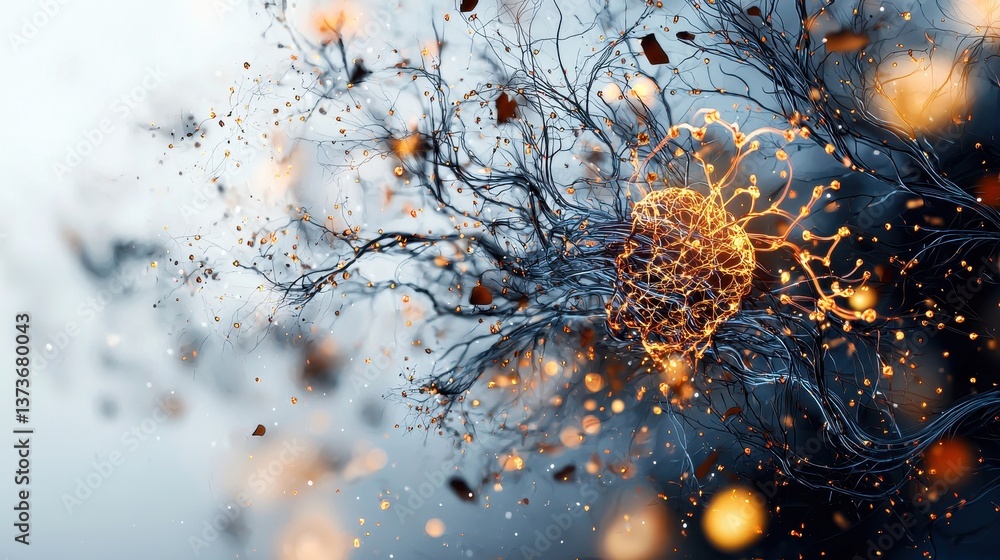 Poster dynamic portrayal of the nervous system with vivid details representing neurons and synapses interac