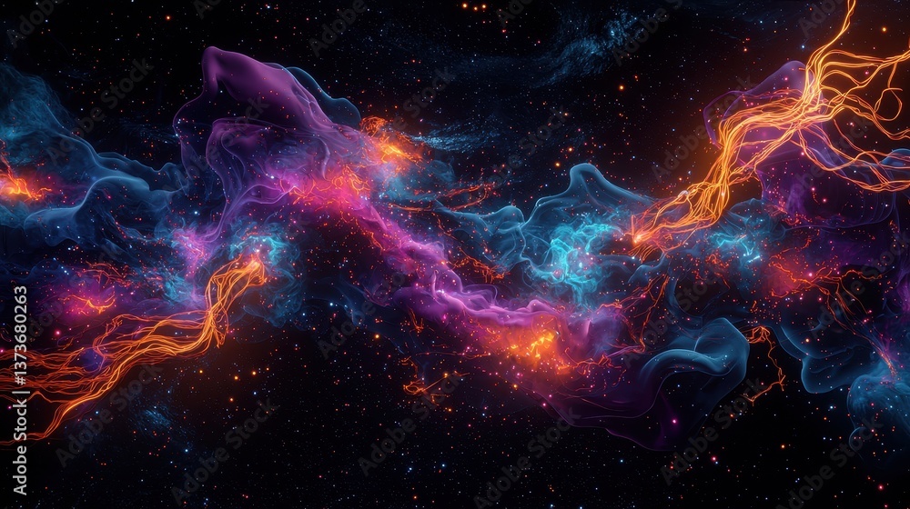 Poster futuristic representation of the nervous system with vibrant energy and colorful fluid dynamics in s