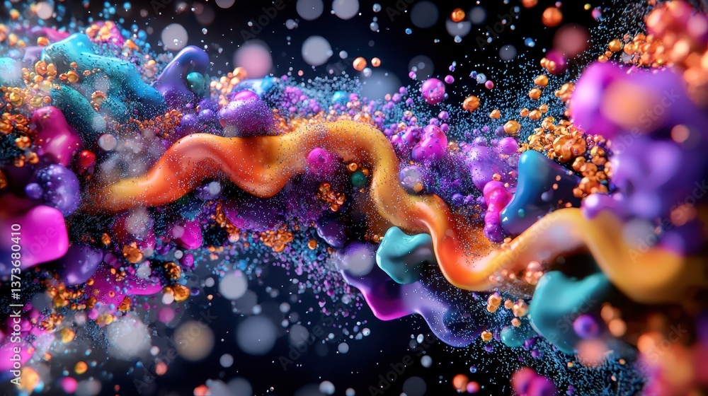 Poster highly detailed microscopic view of chromosome structure with vibrant colors and dynamic particles