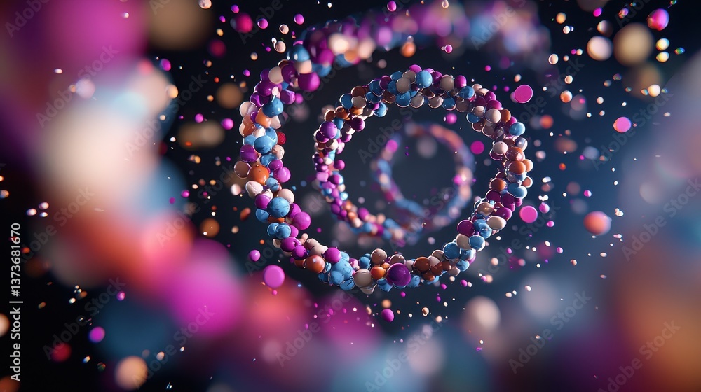 Poster mesmerizing 3d view of chromosomes surrounded by colorful particles and gigapixel detail for scienti